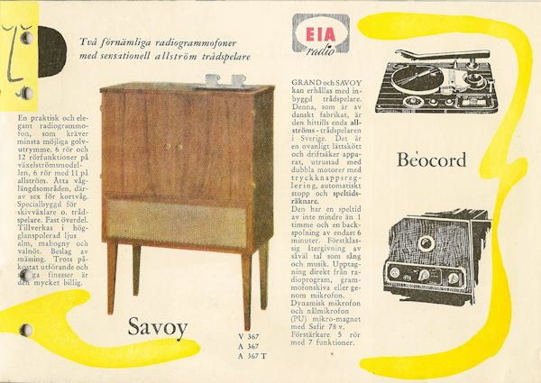 Radiogrammofonen Savoy som allts kunde fs med Bang & Olufsens trdspelare
fr allstrm